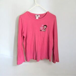 Betty Boop Pink Long Sleeve Pajama Top Y2K Cozy Loungewear Cotton Tee
